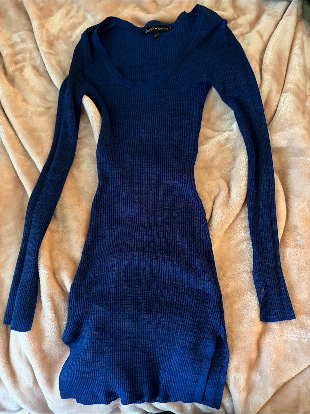 Derek Heart Long Sleeve Ribbed Scoop Neck Dress - Navy
